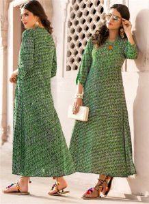 Green Colored Heavy Rayon Printed Kurti