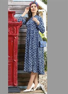 Light Blue Colored Rayon Printed Kurti