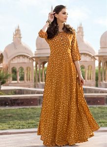 Mustard Colored Heavy Rayon Printed Kurti