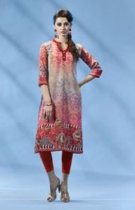 Pink Colored French Crepe Printed Kurti