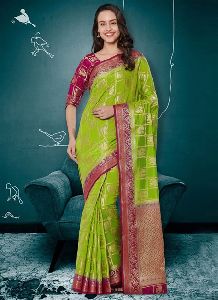 Viva N Diva Parrot Green Colored Banarasi Silk Saree