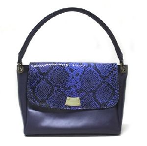 Blue Snake Foiled Leather Baguette Bag