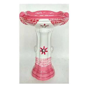 White And Pink Double Sticker Pedestal Wash Basin