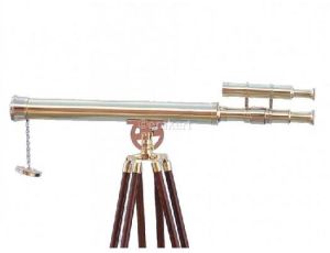 Floor Standing Brass/Wood Harbor Master Telescope