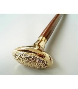 Solid Brass Head Handle Wooden Walking Stick