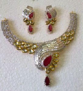 Neclace with Earrings Ruby and Kundan