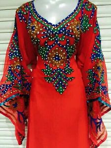 red abaya embroidery work