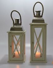 Wooden Pillar Candle Lantern with steel top