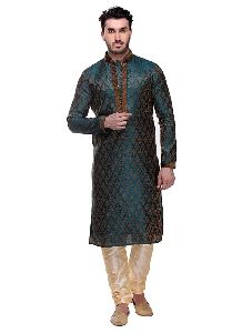 Green color Kurta Churidar-Brocade Men`S Wear