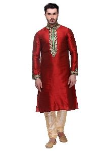 Maroon color Kurta Churidar-Silk Men`S Wear