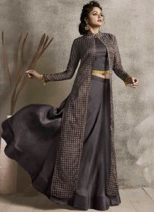 Women Long Kurti Brown color Silk