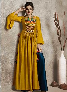 Women Long Kurti Yellow color Silk