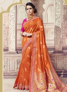 Women Saree Orange Color Silk Designer