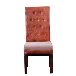 genuine leather and Canvas high back dining Chair