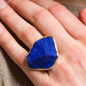 Bezel Blue Rough Stone Lapis Lazuli Handmade Ring