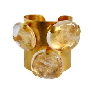 Gemstone 14K Gold Plated Open Cuff Bangle Bracelet