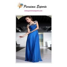 Blue A-line Floor-length Evening Gowns