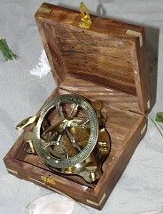 Sundial with wooden box brass antique finish