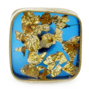 BRASS & RESIN MIX HANDCRAFTED BLUE & GOLDEN KNOB DRAWER & CUPBOARD KNOBS