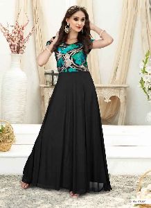 Colour Jacquard Embroidered Stitched Gown