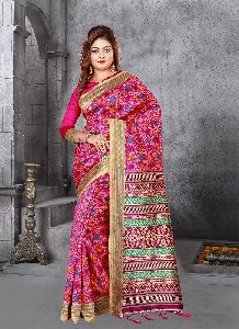 Pink Colour Crepe Silk Patola Saree