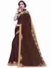 Indian Women Brown Color Satin Chiffon Saree