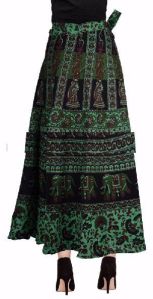 Gren Vegan Dye Hand Block Printed Bagru Magic Wrap Around Skirt
