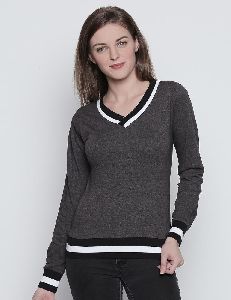Women V Neck FullSleeve Grey color Cotton Pullover
