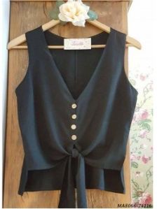 Black Cotton Self Western Wear Top