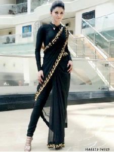 Black Georgette Hand Work Wedding and Bridal Designer Saree