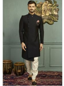 Black Jacquard Self Sherwani