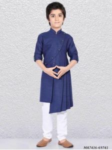 Blue Silk Self Kurta Pajama