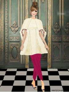 Cream Satin Printed Party Kurti