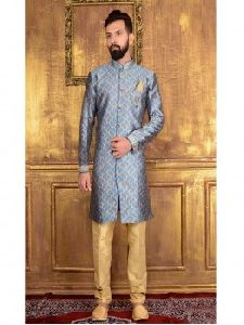 Grey Jacquard Printed Sherwani