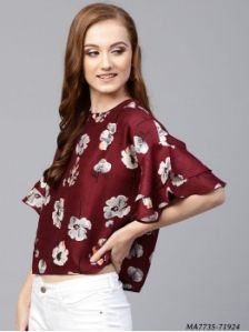 Maroon Rayon Digital Print T-Shirt