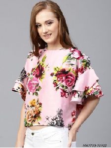 Pink Rayon Digital Print T-Shirt