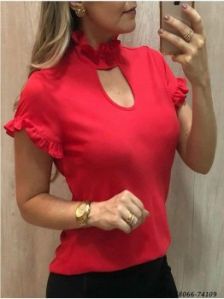 Red Cotton Self Western Wear Top