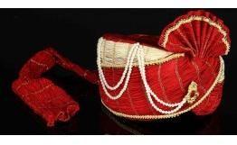 Red Net Beads Wedding Turban