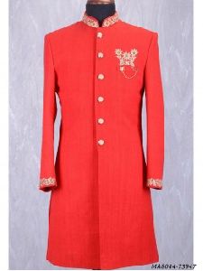 Red Silk Self Nehru Style