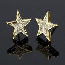 Studded Gold Plated Micro Pave Star Shape Earring