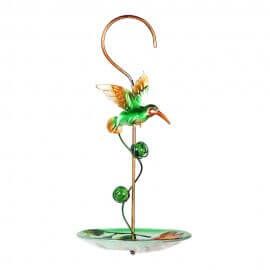 Wonderland Hanging green bird with glass feeder