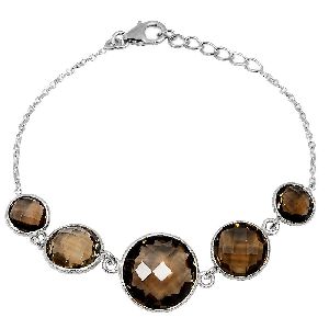 Orchid Jewelry 27.10 Carat Weight Genuine Smoky Quartz 925 Sterling Silver Bracelet