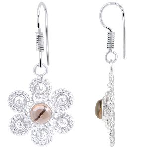 Quality Jewelry White Gold Plated 1.75 Carat Smoky Quartz Flower Earrings