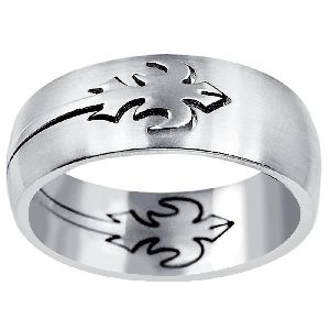 Stainless Steel High Polished Puzzle Motif Silver Plated Men's Ring