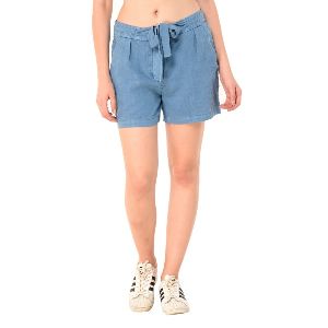 Linen blue shorts for women