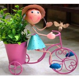 Girl ON BIKE Metal Planter for Home