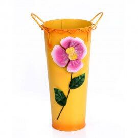 Metal hand painted Flower vase buckets / vase Yellow