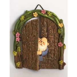 Wonderlnad Miniature fairy garden Gnome in the Door Statue