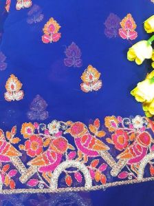 Dark Blue georgette fabric pink red gold embroidery skirt dress wedding material