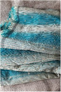 Dress Fabric by metre Faux Silk green gold stripe n embroidery wedding material